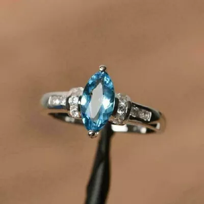 2.20 Ct Marquise Cut Aquamarine Diamond Engagement Ring 14k White Gold Finish • £96