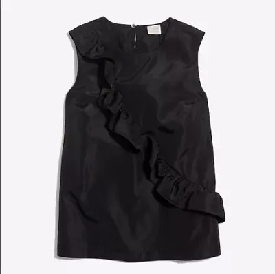 J Crew Womens Size 0 Diagonal Ruffle Front Sheen Sleeveless Blouse Black 1679 • $34.35