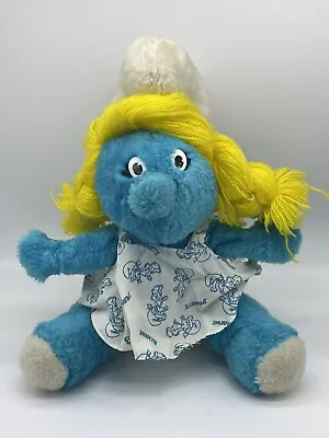 Vtg 1981 Smurfette Doll 10” Peyo Wallace Berrie Plush Figure Smurf 80s Rare EUC • $10.99