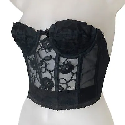 VTG Victoria's Secret Gold Label Union Made Lace Bustier Plunge Back Cropped 32A • $37.99