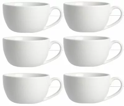 6 Large Cappuccino Cups White Porcelain Round Mug 12oz 35cl Hot Chocolate Coffee • £14.95