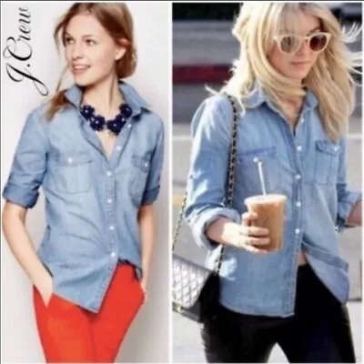 J.Crew Denim Chambray Shirt Top Roll-Tab Sleeves Women's Sz.X-Small • $19.99