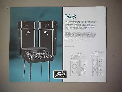 Vintage Peavey Single Sheet Amp PA 6 PA300 PA200 Flyer • $8.49