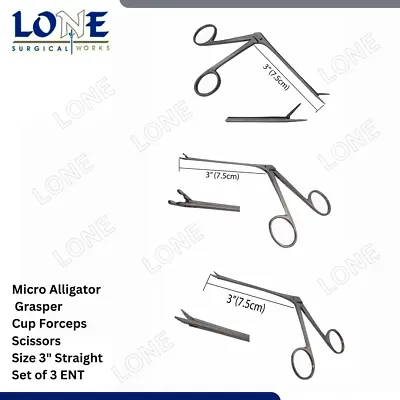 Micro Alligator Grasper Cup Forceps Scissors Size 3  Straight Set Of 3 ENT • $16.50