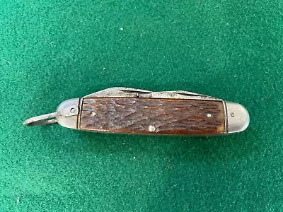 Vintage WW2 BOKER USA 9361 Scout Engineer Utility Pocket Knife  Jigged Bone • $40