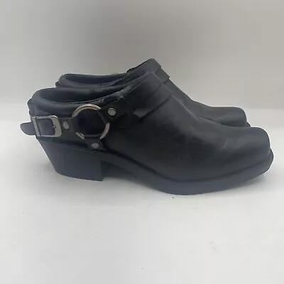 Cabela’s Black Leather Buckle Moto Biker Boot Mules Clogs Womens Size 8 (12) • $61.20