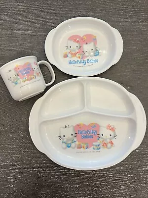 Vintage Sanrio Hello Kitty Babies Plastic Plate Cup Bowl Set 1997 Rare Japan • $24.99