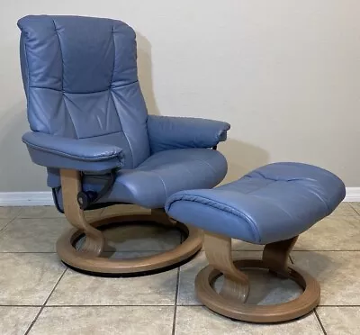 Stressless Ekornes Leather Mayfair Recliner Chair & Ottoman Norway Furniture • $1329.99