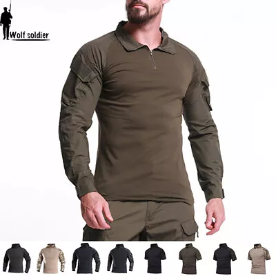 US Army Men's Long Sleeve T-shirt Combat Military Tactical Casual Zip Shirt Camo • $25.64