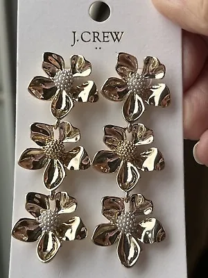 NEW J.Crew Earrings Pierced Gold Plated Flower Petal Faux Pearl LONG Dangle Drop • $27.99