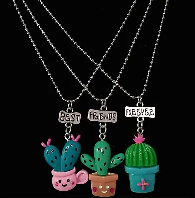 Girl Children BFF 3 Best Friends Forever Cactus Plants Pendant Necklace Gift Her • $12.50