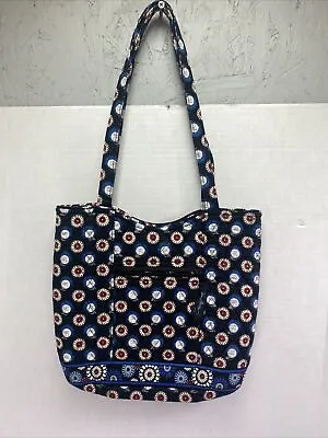 Vera Bradley Bucket Tote Handbag RETIRED Night Owl Red Blue Yellow Accent • $12