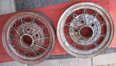 2 (TWO) VINTAGE 16 X4   30 SPOKE WIRE WHEELS W/ BRAKE DRUMS. 5 Lug X 5.5  Bp. • $179.99