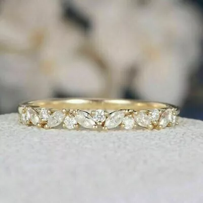 2.5Ct Marques & Round Cut Lab Created Diamond Wedding 14k Yellow Gold Plated • $129.99