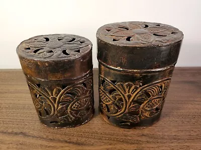2 Vintage Stamped Metal Oval Container  India  Bathroom Rust • $9.99
