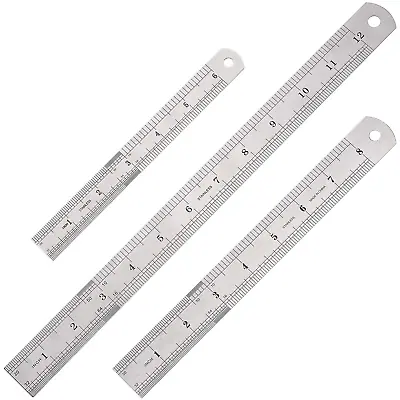 3 PCS Stainless Steel Ruler Set With Inch And Metric Graduation 12 Inch 8 Inch • $7.50