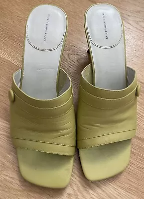 Bandolino~7M~DBPICKMEUP~Open Toe Pumps Shoes~Kitten Heel~Green~Leather~Vintage • $29.99