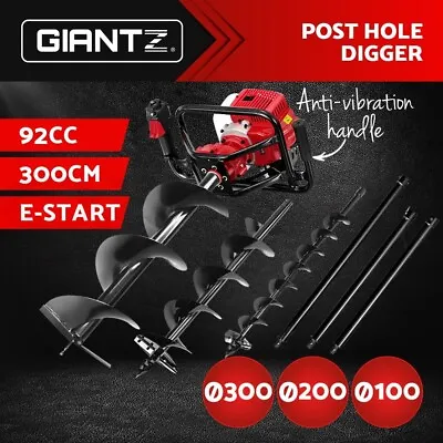 Giantz Post Hole Diggers 92CC Petrol Digger Drill Fence Extension Auger Bits • $341.95