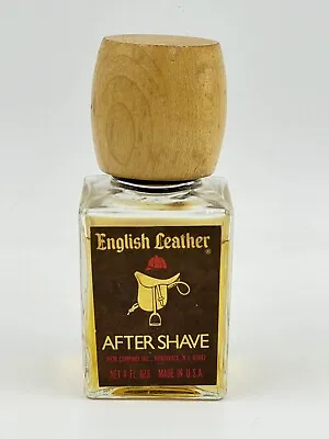 Vintage English Leather Men's After Shave 4oz. Wood Top Glass Bottle Almost Full • $21.25