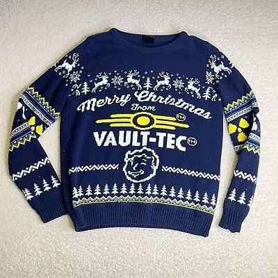 Fallout 4 Christmas Sweater Adult Xl Vault Tec Numskull Blue Pullover Acrylic • $22.88