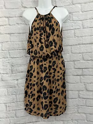 Warehouse Summer Shift Dress Size 10 Brown Black Animal Print Sleeveless Halter • £13.17