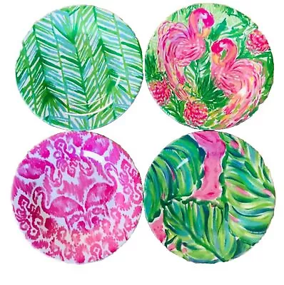 Lilly Pulitzer Set Of 4 Melamine 6” Tropical Flamingos Appetizer Picnic Plates • $24.99