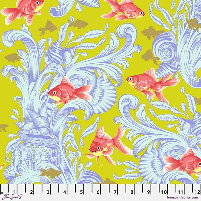 New! Tula Pink Besties Treading Water In Clover Goldfish Cotton Fabric 1/2 Yd • $6.90