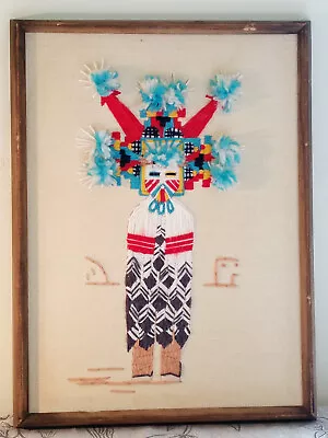 Native Indian American Embroidery Art Wooden Frame Shaman Kachina Needlepoint 10 • $55