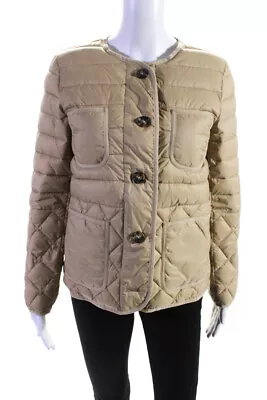 J Crew Womens Long Sleeve Button Down Signature Puffer Jacket Beige Size XS • $34.99
