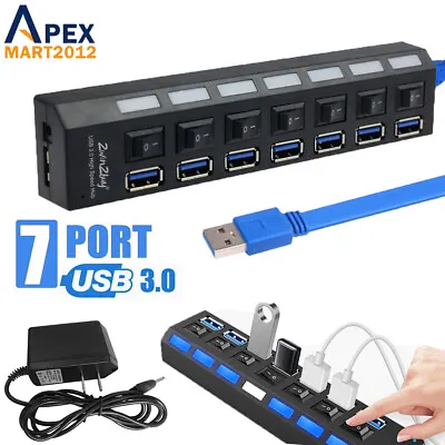 USB 3.0 Hub 7 Port Powered High Speed Switch Splitter AC Adapter Cable PC Laptop • $6.99