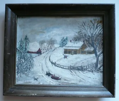 MADGE FOLK ART LANDSCAPE Like Grandma MOSES WINTER LANDSCAPE CHARMING SLED PLAY • $234