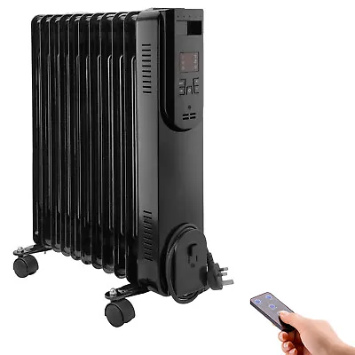 11 Fin Black Oil Filled Radiator 2500W Digital Display With Remote Control UK • £63.99