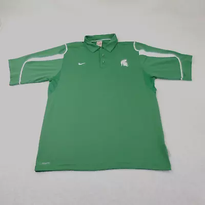 Michigan State Spartans Nike Fit Dry Polo Golf Shirt Large White Green Authentic • $15