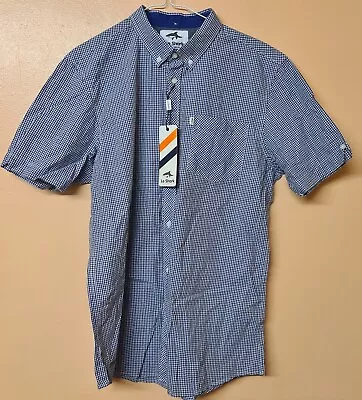 Le Shark Shirt Blue Checked Short Sleeve New Size Medium • £16.95