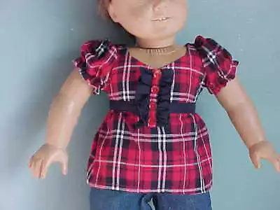 RED PLAID & NAVY RUFFLED BABYDOLL BLOUSE TOP Fits American Girl & Chatty Cathy • $4.99