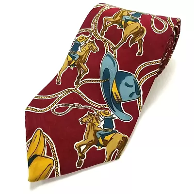 Vintage Wembley Graphic Tie Western Horse Rider Printed Silk Necktie Made In USA • $11.97