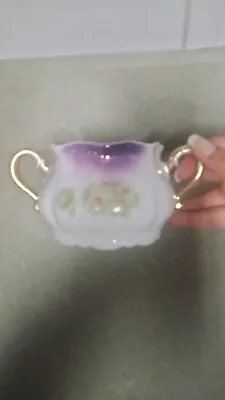 Leuchtenburg Porcelain Sugar Bowl Purple Flowers Vintage Germany Gold Trim • $3