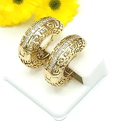 Women's 14k Gold Plated Greek Vintage Hoop Earrings. Oro Laminado • $14