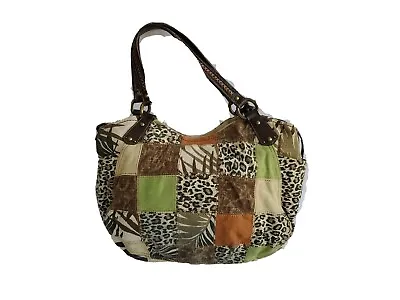 Fossil Handbag Patchwork Leopard Print Multicolored Canvas Leather Purse Bag • $21.99