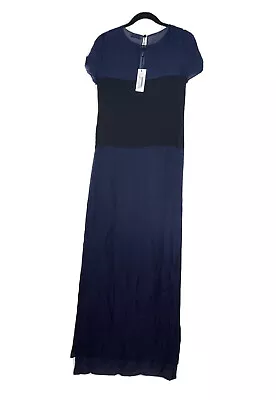 Vionnet Paris Maxi Dress Size 40 Long Gown Navy Black Colorblock Silk Read Flaw • $199.99