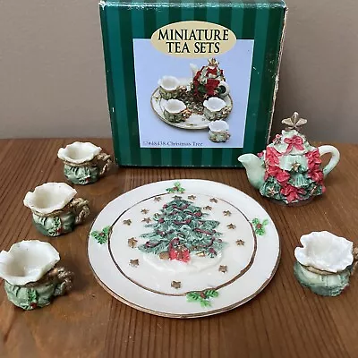 Vintage C&F Enterprises CHRISTMAS TREE Miniature Tea Set 1995 Resin 7 Pieces • $9.99