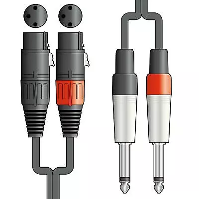 Chord  2 X Female XLR To 2 X 6.35mm 1/4  Mono Jack Twin Lead / Audio Patch Cable • £15.72