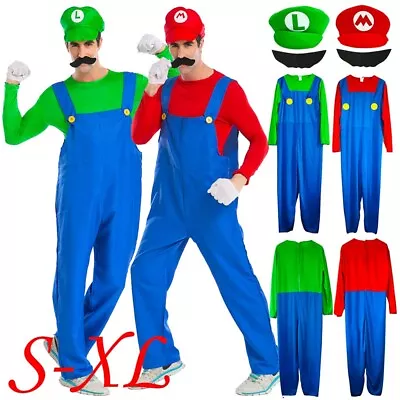 Men Adult Super Mario And Luigi Fancy Dress Plumber Bros Halloween Costume Party • $17.27