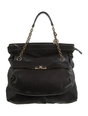 Lanvin Black Leather Handbag - Antique Gold Hardware With Chain Straps • $159