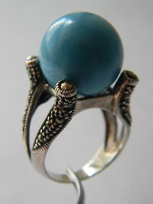 Unique Turquoise Marcasite Ring .925 Sterling Silver Turquoise Simulated Sz 7 • $39.99