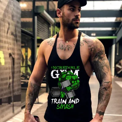 Gym Tank Top Men Hulk Stringer Vest Cotton Bodybuilding Sleeveless Shirt Vest • $8.99