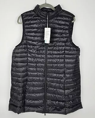 Elfjoy Womens Long Puffer Sleeveless Vest Jacket With Pockets - Black - XXL • £86.69