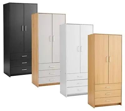 Wardrobe 2 Door 3 Drawer Hanging Rail Storage Shelf Bedroom Unit Various Colours • £111.99