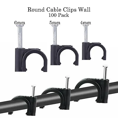 Round Black Wire Wall Clip Cable  Pack Of 100 With Nail Fixing Sizes 4 To 14mm • £2.50