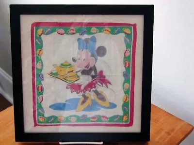 1950's MINNIE MOUSE DISNEY CHILD'S COTTON HANDKERCHIEF TEACUP BORDER  W/o FRAME • £6.76